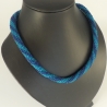 Glasperlenkette gehäkelt blau violett türkis 48 cm Häkelkette