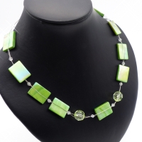 Halskette Perlmutt Rechteck, grün, 45 cm, 2 strängig