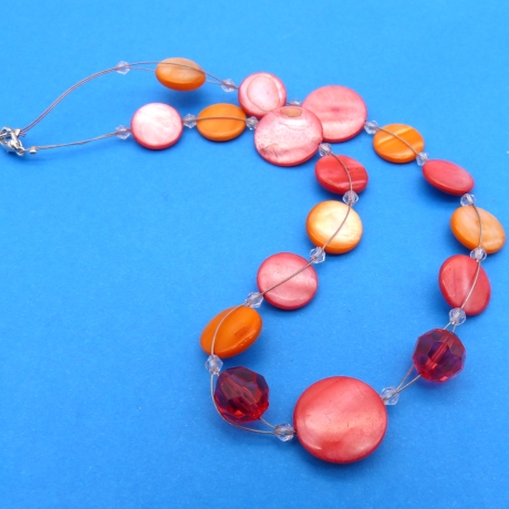 Halskette Perlmuttscheiben, orange, rot, 45 cm, 2Strang, Drops