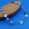 Halskette Perlmuttscheiben, blau, türkis, 45 cm, 2 fädig, Drops