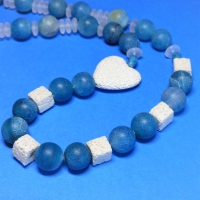 Steinkette Herz, türkisblau weiß kristall, Länge wählbar
