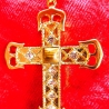 Vintage Halskette Kreuz mit Tigerauge & Strass 70er Jahre