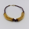 Halskette, Lederhalskette mit Metall, schwarz + gold, 48 + 5 cm