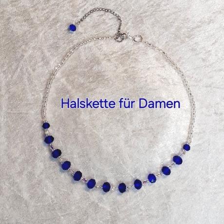 Kette Halskette Perlenkette Tiefblau Damenkette Schmuck Glasperle