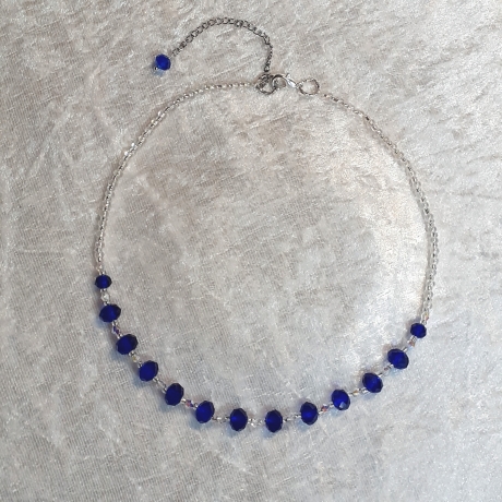 Kette Halskette Perlenkette Tiefblau Damenkette Schmuck Glasperle