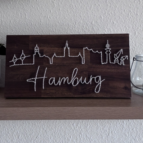 Hamburg Skyline Fadenbild, 40 x 20 cm