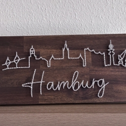 Hamburg Skyline Fadenbild, 40 x 20 cm