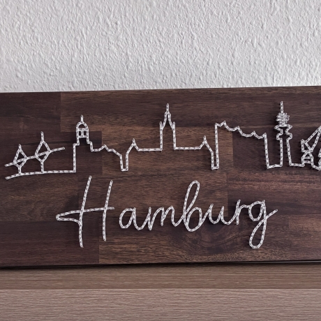 Hamburg Skyline Fadenbild, 40 x 20 cm