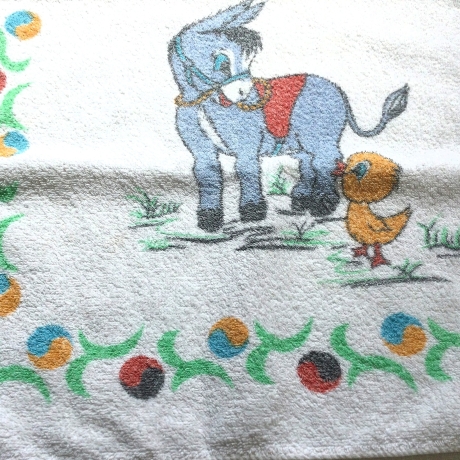 Vintage Kinderhandtuch Küken und Esel aus den 70er Jahren