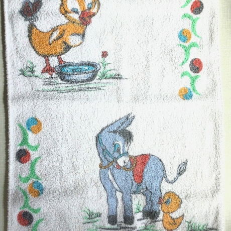 Vintage Kinderhandtuch Küken und Esel aus den 70er Jahren