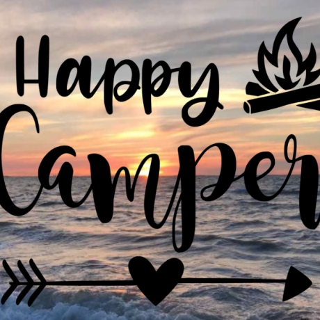 Aufkleber Happy Camper Lagerfeuer