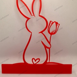 Einfarbiger Hase mit Tulpe aus PLA –  Oster-Deko zum Hinstellen