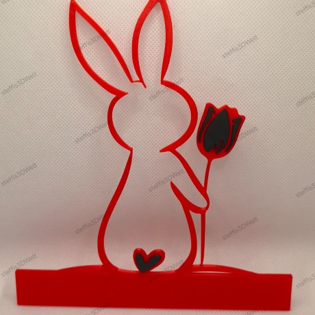 Hase mit Tulpe & Herz aus PLA – Osterdeko