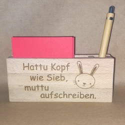 Notizzettelhalter mit graviertem Kuli Geschenk Idee Holz Spruch