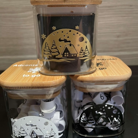 Adventskalender mit Sprüchen Glas Haus