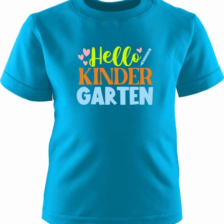 Kinder Kurzarm T-Shirt bedruckt mit HELLO KINDERGARTEN