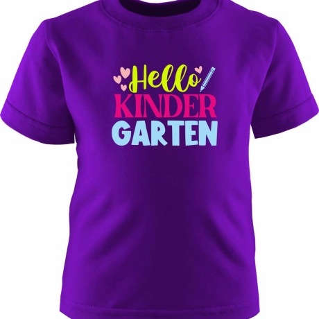 Kinder Kurzarm T-Shirt bedruckt mit HELLO KINDERGARTEN