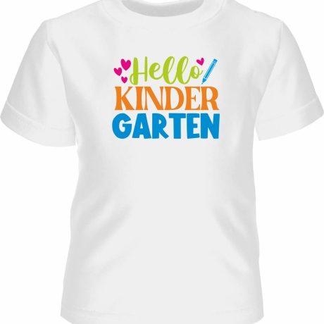 Kinder Kurzarm T-Shirt bedruckt mit HELLO KINDERGARTEN