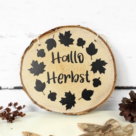 Holzschild Hallo Herbst ~ Baumscheibe | Herbstdeko | Schild