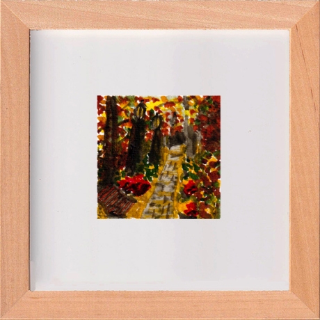 Aquarell Herbstweg Miniatur Original 6 x 6 cm Rahmen 15 x 15 cm