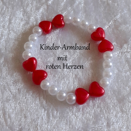 Kinder-Armband Schmuck elastisch Perlen gefädelt Rote Herzen