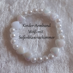 Kinder-Armband Schmuck elastisch Perlen gefädelt Weiß Herzen