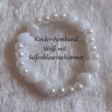 Kinder-Armband Schmuck elastisch Perlen gefädelt Weiß Herzen