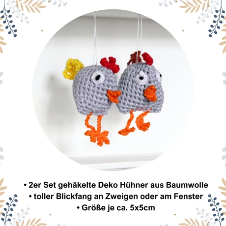 2er Set gehäkelte Hühner | Handgemachte Deko für Ostern