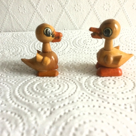 Vintage 2er Set Holz-Küken Holzspielzeug Original DDR 70er Jahre