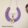 Echtes Hufeisen Glücksbringer Wandschmuck Lila mit Kleeblatt
