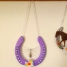 Echtes Hufeisen Glücksbringer Wandschmuck Lila mit Kleeblatt