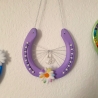 Echtes Hufeisen Glücksbringer Wandschmuck Lila mit Kleeblatt