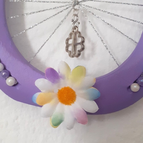 Echtes Hufeisen Glücksbringer Wandschmuck Lila mit Kleeblatt