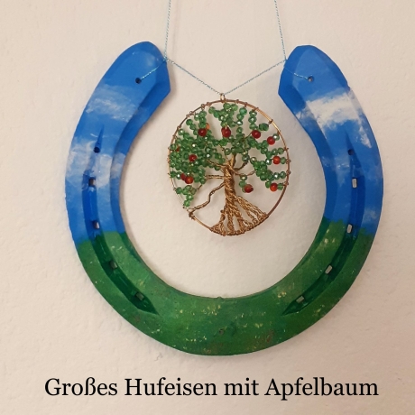 Echtes handbemaltes Hufeisen mit Apfelbaum Glücksbringer 