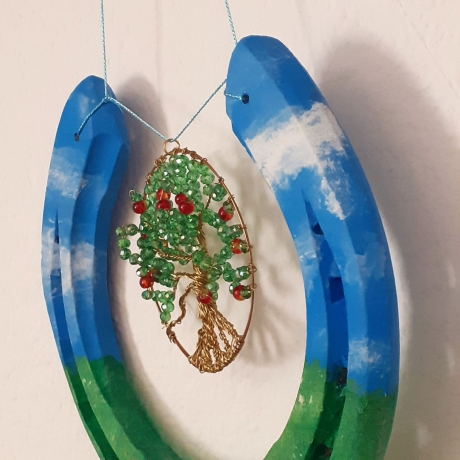 Echtes handbemaltes Hufeisen mit Apfelbaum Glücksbringer 