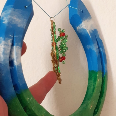 Echtes handbemaltes Hufeisen mit Apfelbaum Glücksbringer 