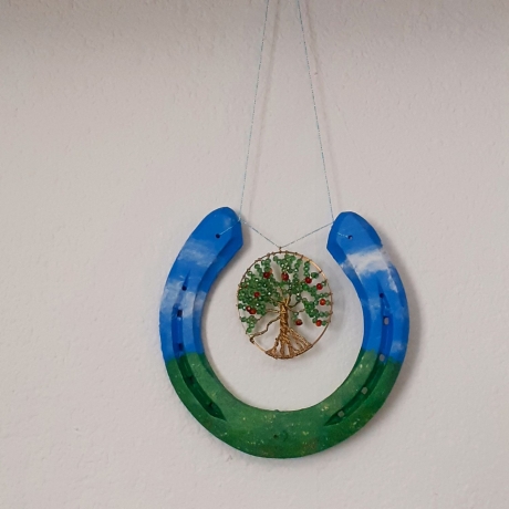 Echtes handbemaltes Hufeisen mit Apfelbaum Glücksbringer 