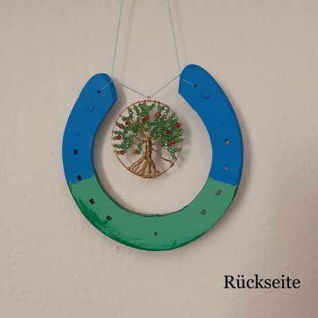 Echtes handbemaltes Hufeisen mit Apfelbaum Glücksbringer 