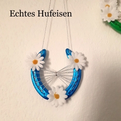 Echtes Hufeisen Glücksbringer Wandschmuck Metallic-Blau 