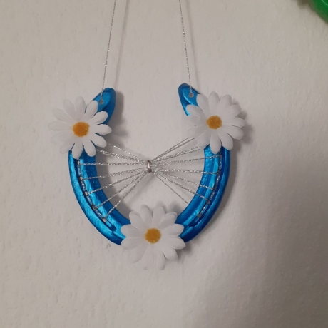 Echtes Hufeisen Glücksbringer Wandschmuck Metallic-Blau 