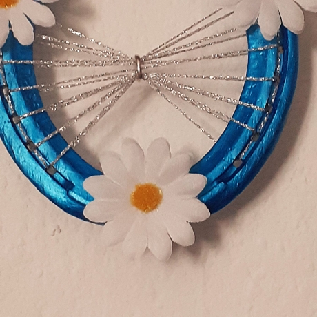 Echtes Hufeisen Glücksbringer Wandschmuck Metallic-Blau 