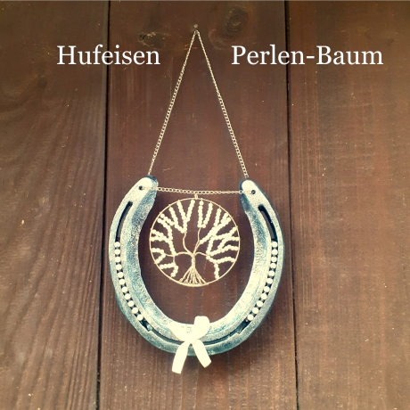Hufeisen mit Perlen-Baum Glücksbringer Wandschmuck Wohndeko silbe