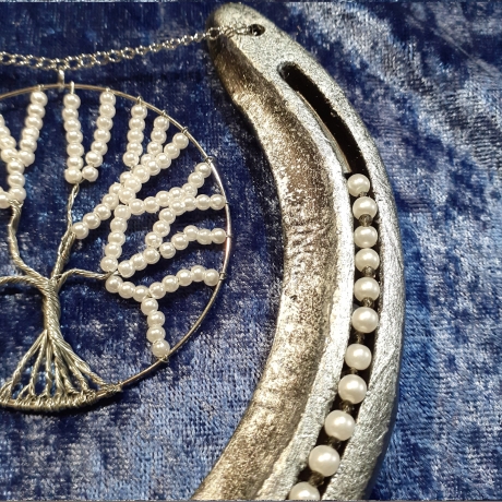 Hufeisen mit Perlen-Baum Glücksbringer Wandschmuck Wohndeko silbe