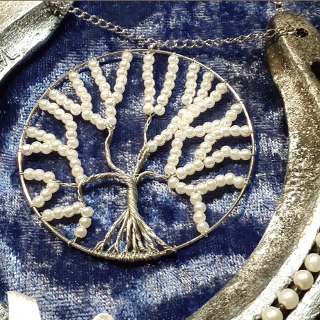 Hufeisen mit Perlen-Baum Glücksbringer Wandschmuck Wohndeko silbe