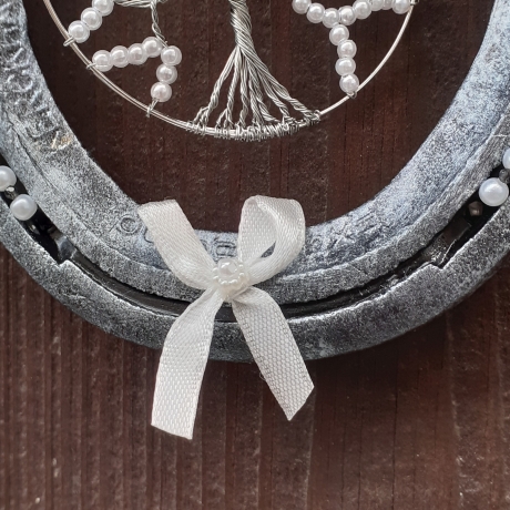 Hufeisen mit Perlen-Baum Glücksbringer Wandschmuck Wohndeko silbe