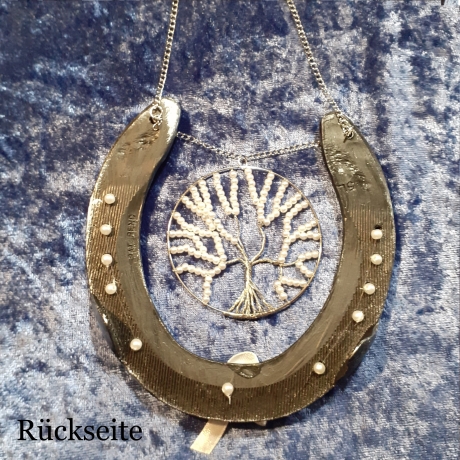 Hufeisen mit Perlen-Baum Glücksbringer Wandschmuck Wohndeko silbe