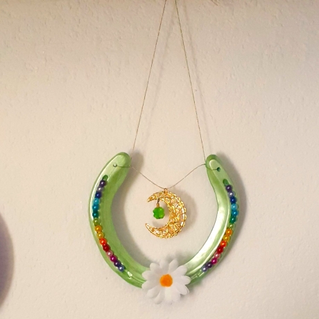 Echtes Hufeisen Glücksbringer Wandschmuck grün mit Halbmond