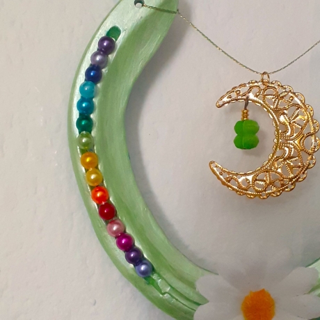 Echtes Hufeisen Glücksbringer Wandschmuck grün mit Halbmond