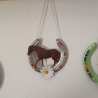 Echtes Hufeisen mit Pferd Glücksbringer Wandschmuck Silbern