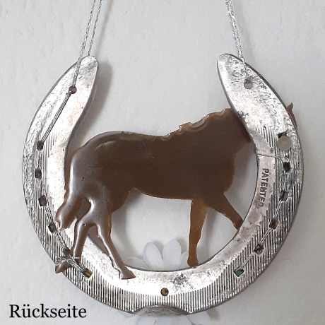 Echtes Hufeisen mit Pferd Glücksbringer Wandschmuck Silbern